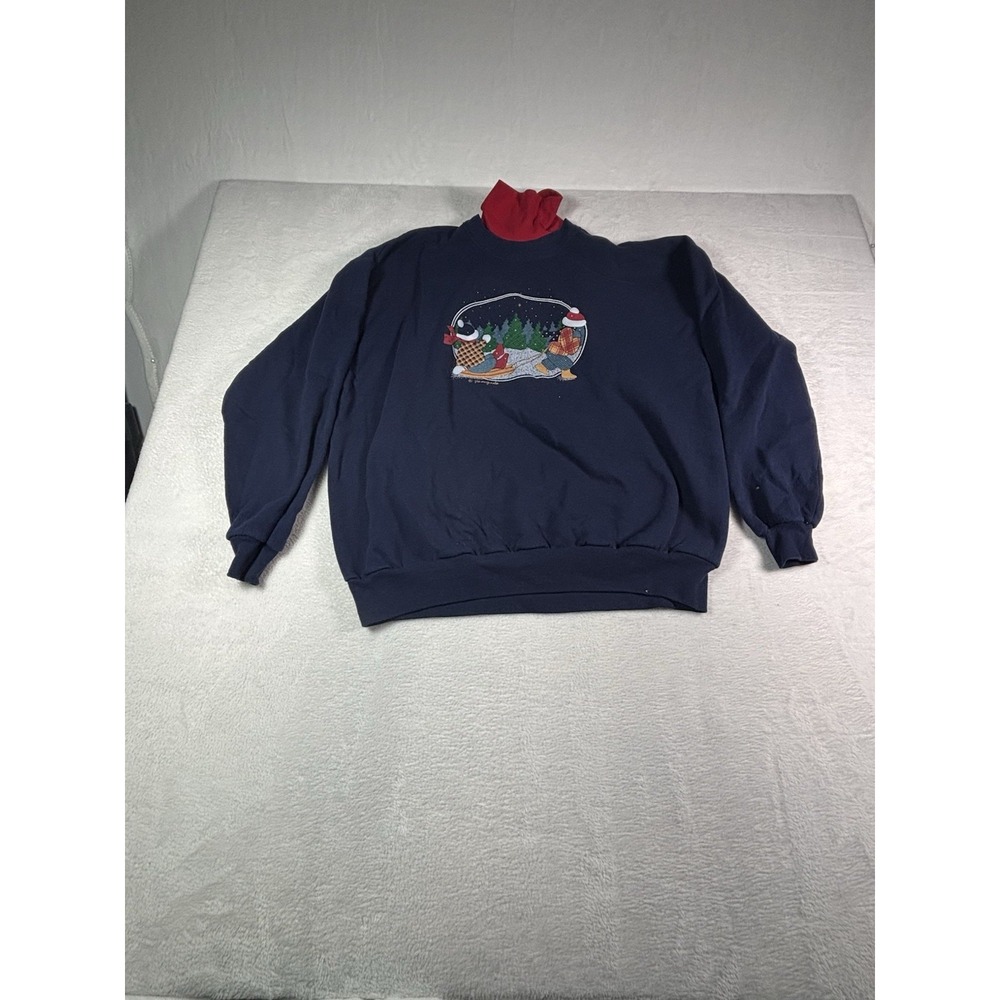 Vintage PS Original Navy Crewneck Sweater Mens 2XL Blue Winter Graphic USA Made